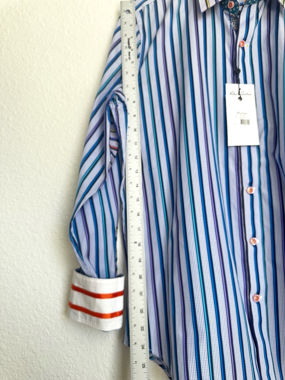 NWT Robert Graham Blue Striped casual Button Down Costa Rica size medium - Picture 12 of 13